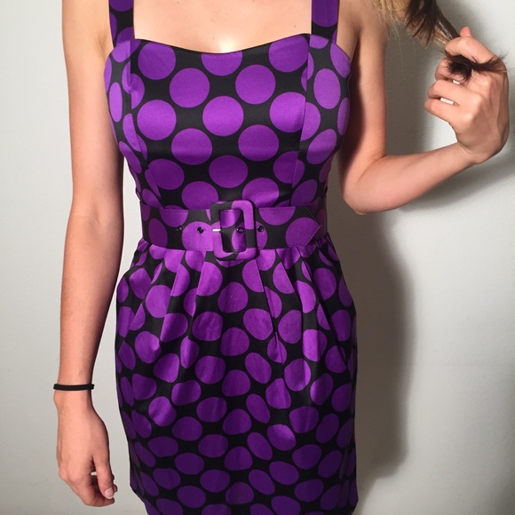 Belted Purple & Black Tailored Dress (w/ pockets!) - Picture 3 of 6